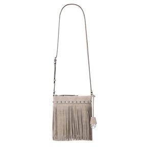 Michael Kors Grey Cement Suede Billy Fringe Purse